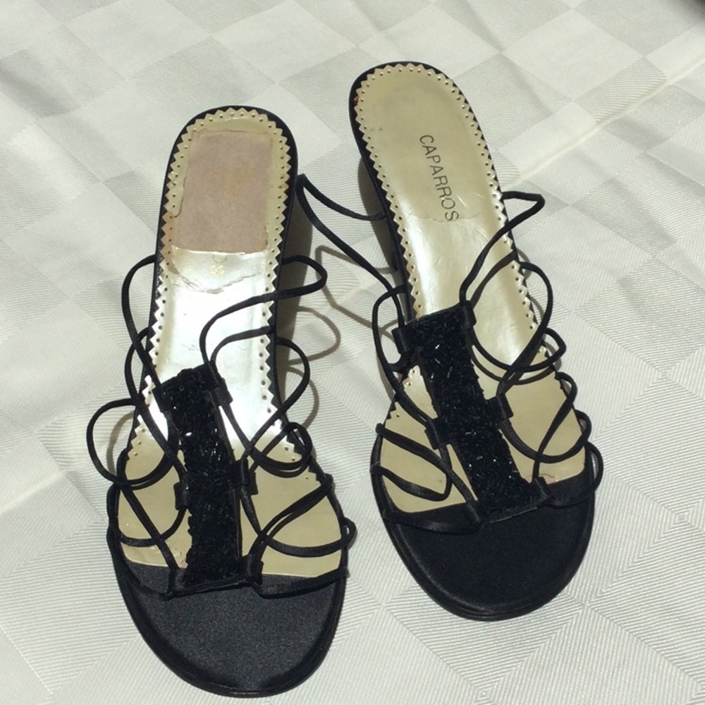 Gorgeous Vintage Caparros Black Strappy 3” Heels with Sparkley Enhancement - Picture 5 of 11